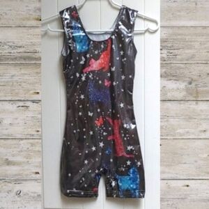 EUC Gymnastics Dance Cheer Leotard black red blue sky cats 150 cm